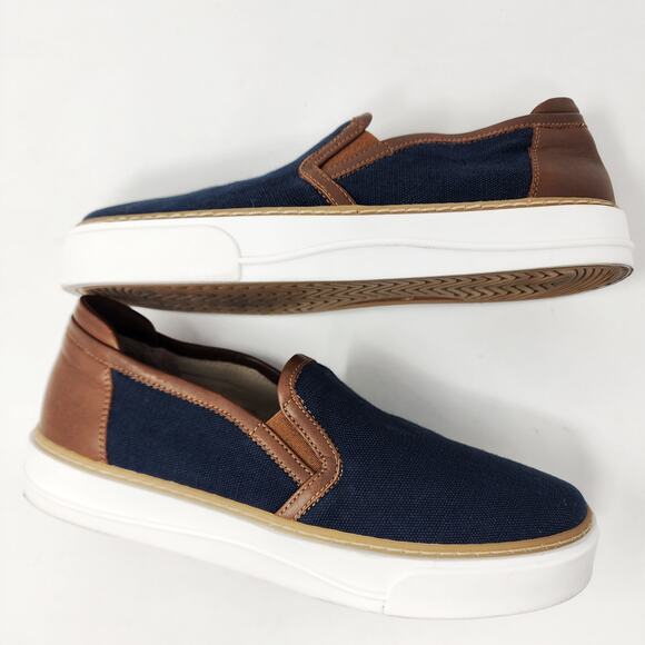 M. Gemi Sneakers Women 8.5M The Gina Navy Blue Linen & Brown Leather Slip-on - Picture 8 of 10